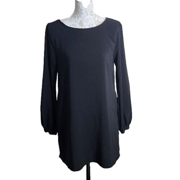 Lulu's Large Mini Dress Lined black long sleeve Womens Pockets 38" Waist Large - Picture 1 of 6